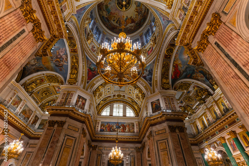 SAINT PETERSBURG  RUSSIA - January 2  2019  Beautiful interior of the St Isaac s Cathedral. Luxurious ceiling and dome inside the famous cathedral.
