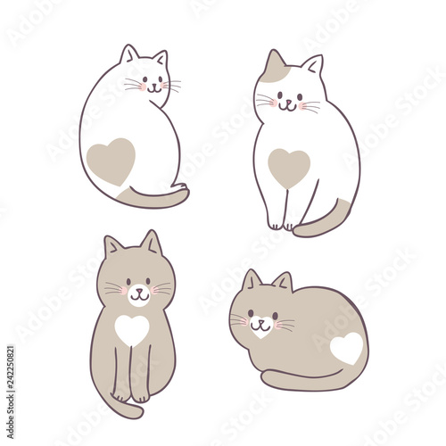 Cartoon cute Valentines day cat and love vector.