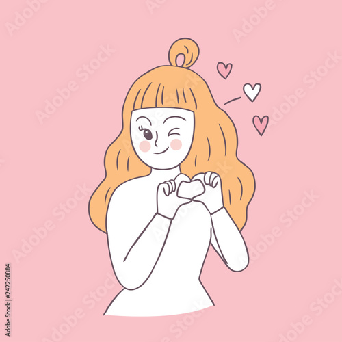 Cartoon cute Valentines day woman and love vector.
