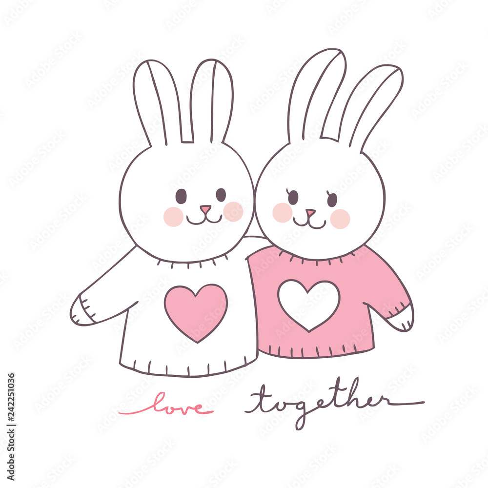 Cartoon cute Valentines day couple rabbit vector. Cartoon cute Valentines day couple rabbit vector.