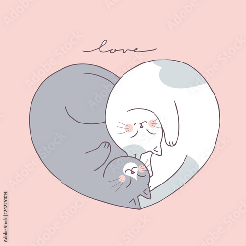Cartoon cute Valentines day couple  cats vector.