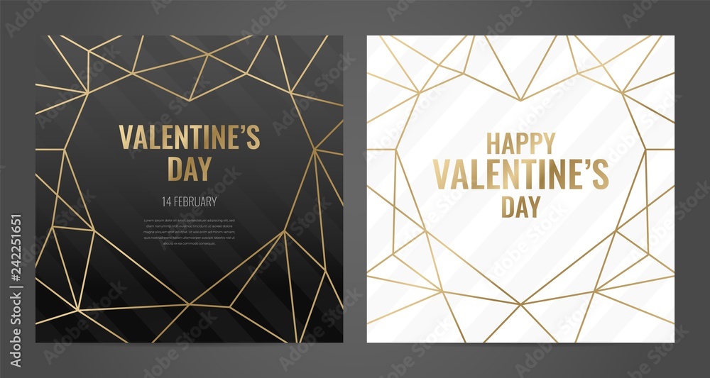 Luxury Valentines Day poster template with gold frame and black ...