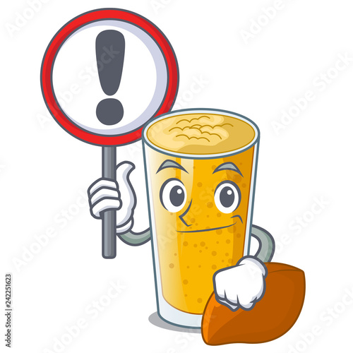 With sign lassi mango in a cartoon glass