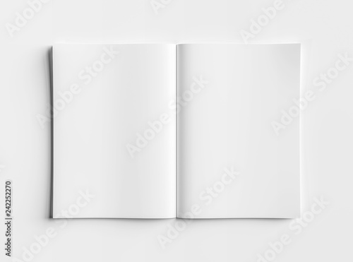Isolated white open magazine mockup on white 3D rendering photo