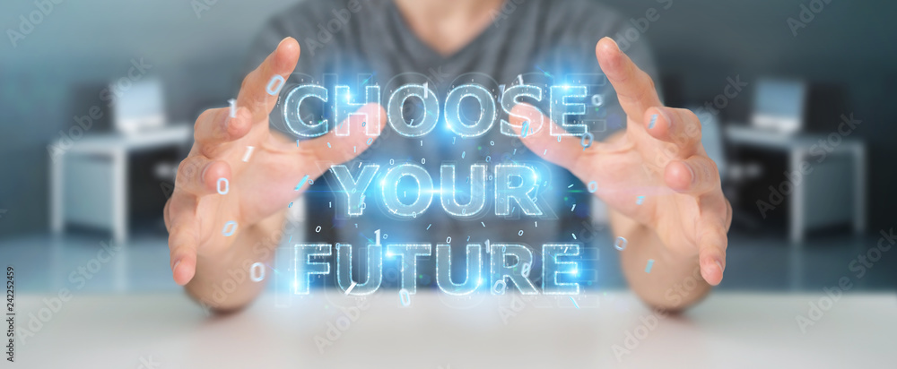 Businessman using future text interface 3D rendering Businessman using future text interface 3D rendering