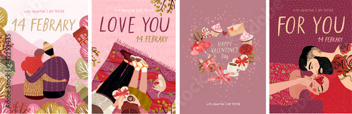 cute posters, valentines day greetings, heart shape frame, vector illustration of a couple in love. Flyers, invitation, poster, brochure, banner.