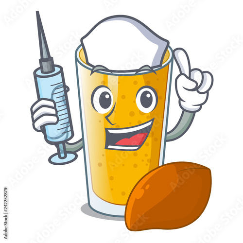 Nurse lassi mango in a cartoon bottle