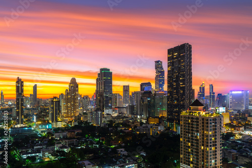 Bangkok Skyscraper Cityscape at Twilight Time, Thailand.