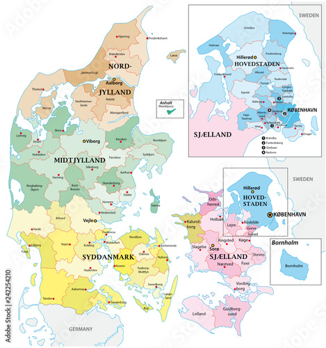 Administrative and political vector outline map of the Kingdom of Denmark photo