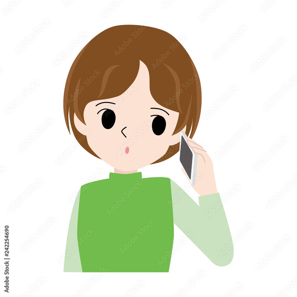 Illustration of a woman talking on a smartphone.