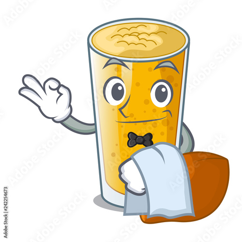 Waiter lassi mango on the mascot table
