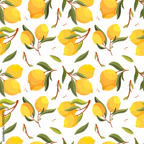 Lemon seamless pattern. Handpainted  vector lemon illustration. Use for postcard, print, invitations, packaging etc.
