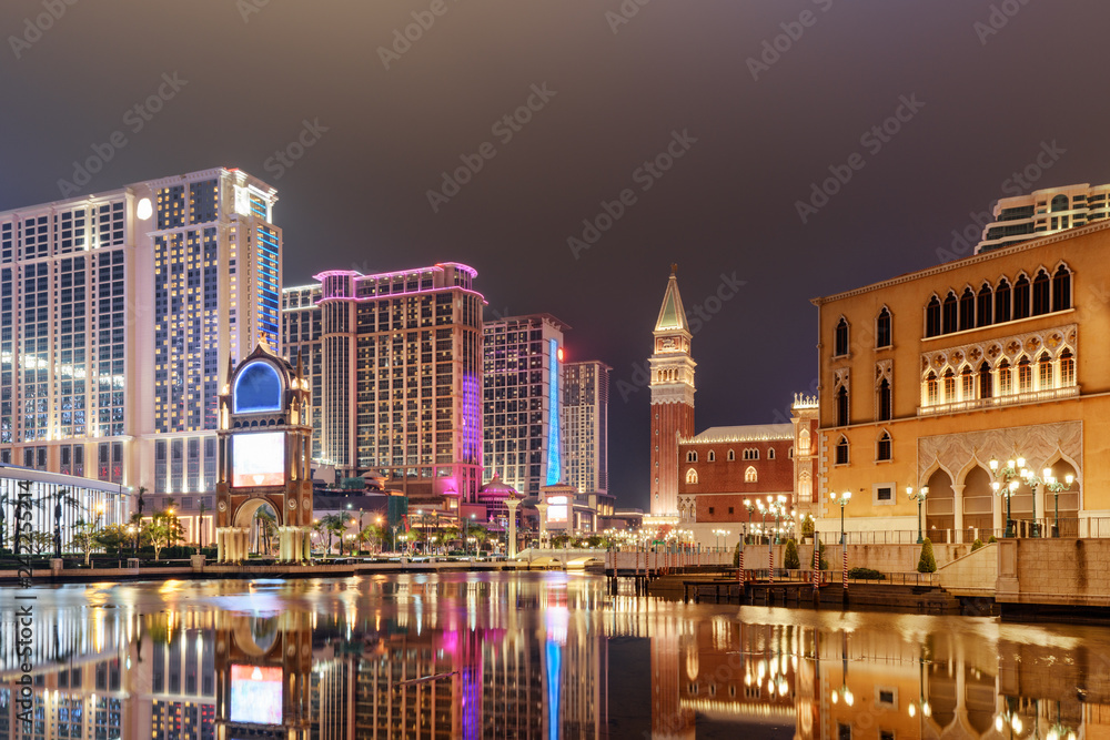 Amazing night view of hotels and casinos in Cotai, Macau