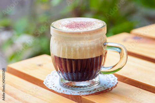 Obraz na plátně Closeup view of cup of Vietnamese egg coffee