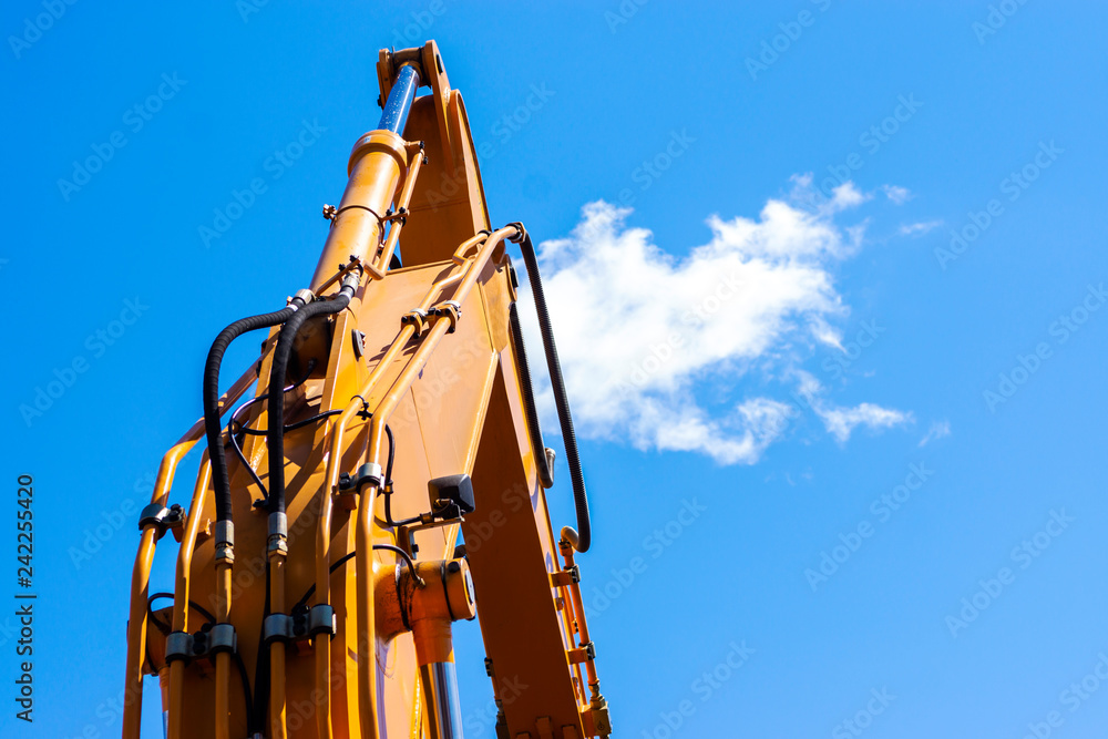 Fototapeta premium Close up of pipe system of hydraulic valves in agricultural machinery