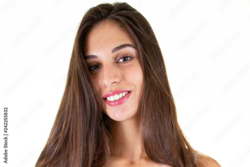 portrait face brunette girl smiling and happy portrait face brunette girl smiling and happy