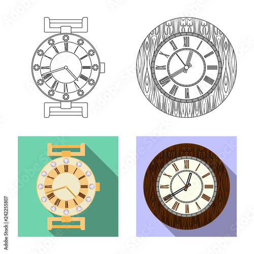 Isolated object of clock and time logo. Set of clock and circle vector icon for stock.