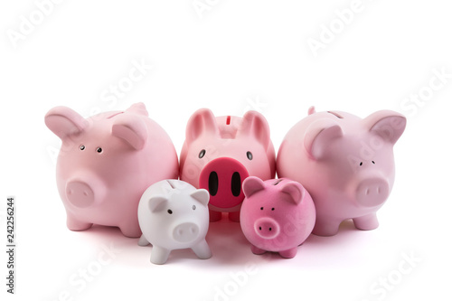 Group of piggy banks over white background with clipping path