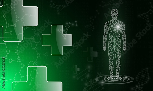 abstract background technology concept in green light,human body heal,technology modern medical science in future and global international medical with tests analysis clone DNA human