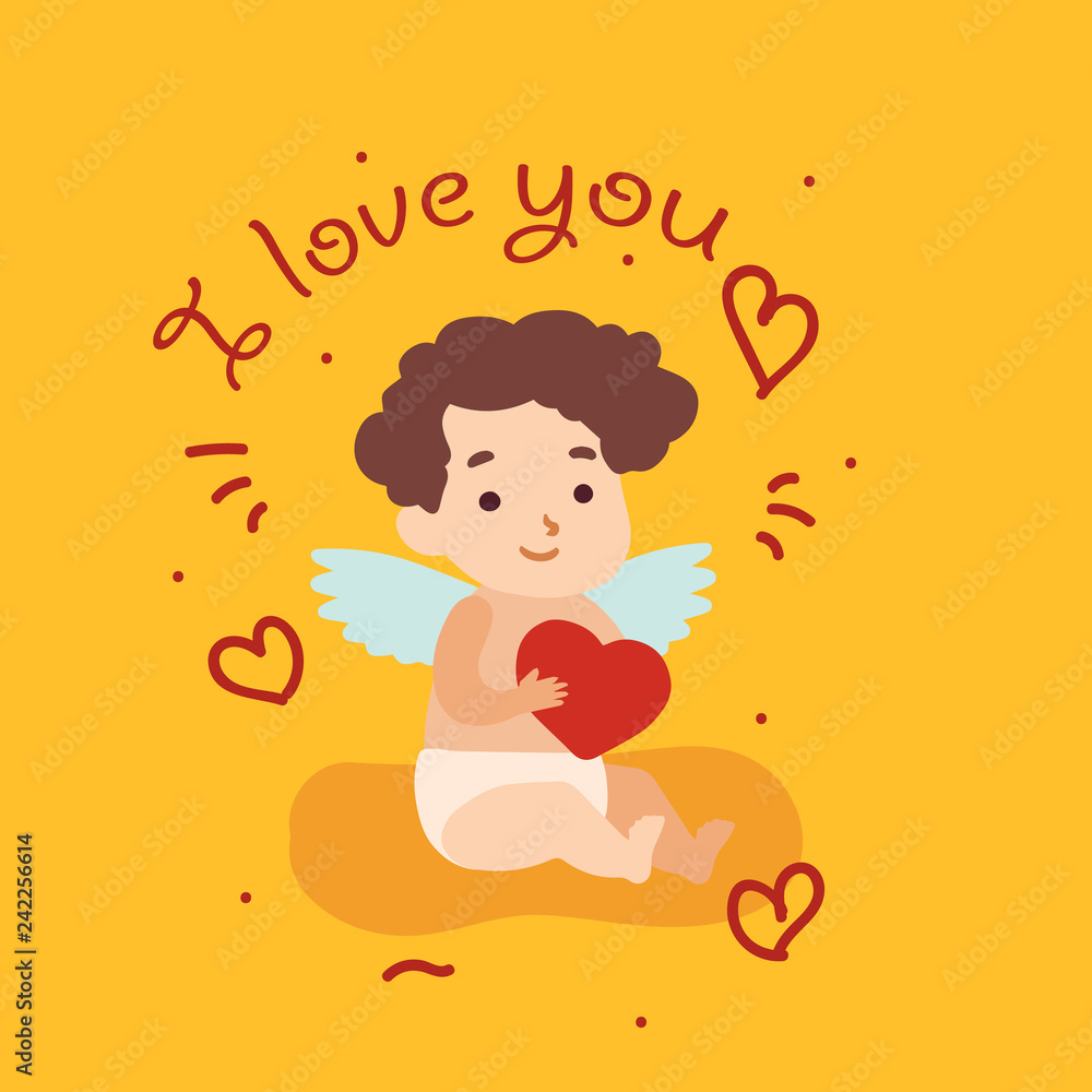 Happy Valentine Day card with cupid angel. Vector illustration Happy Valentine Day card with cupid angel. Vector illustration