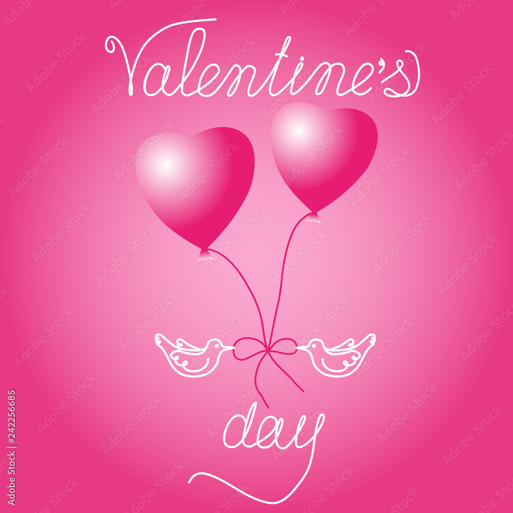 Balloons in the shape of hearts, hand lettering on Valentine's Day greetings. Vector color.