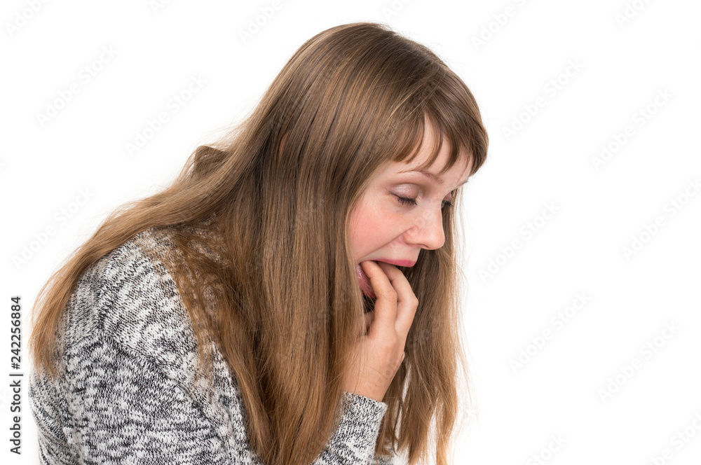 Woman suffering from nausea - vomiting concept Woman suffering from nausea - vomiting concept