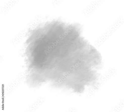 Watercolor spot on white. Digital aquarelle blotch on isolated background. Light blur stain. Hand drawn backdrop for design and work. Black and white illustration