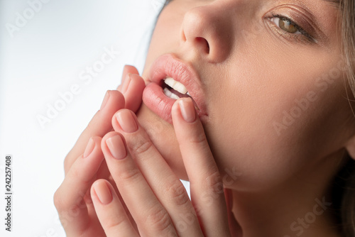 Girl with nails of natural color