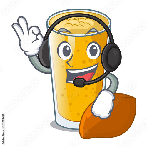With headphone lassi mango in the character fridge