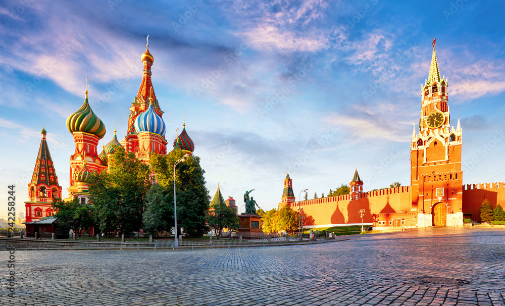 Russia - Moscow in red square with Kremlin and St. Basil's Cathedral