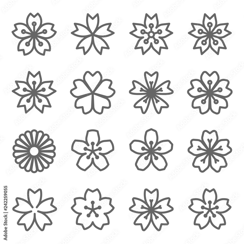 Sakura Cherry Blossom Japan Flower Vector Line Icon Set. Expanded Stroke Stock Vector Adobe Stock