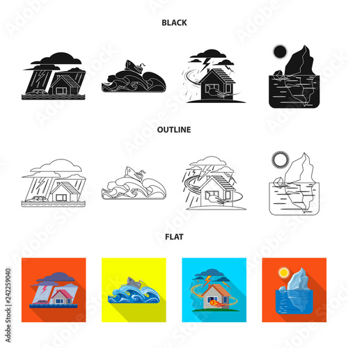 Vector illustration of natural and disaster logo. Collection of natural and risk stock symbol for web.