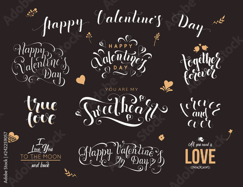 Valentine day hand drawn calligraphy. Quotes vector illustration