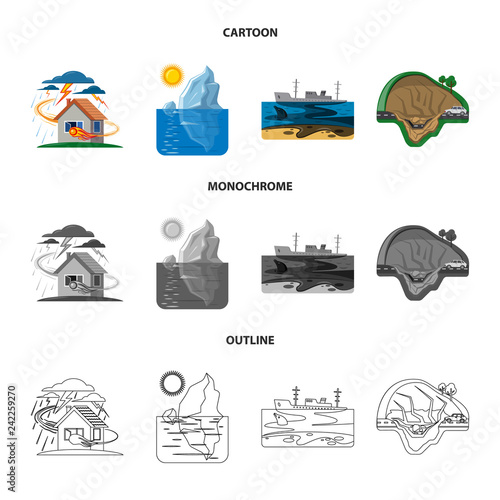 Isolated object of natural and disaster sign. Collection of natural and risk stock vector illustration.