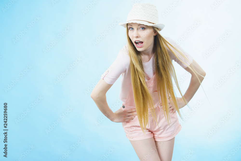 Shocked woman wearing summer outfit Shocked woman wearing summer outfit
