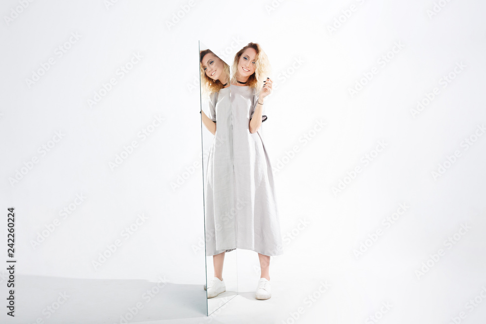 Futuristic Space Fashion Woman In Reflective Room. Stock Photo, Picture and  Royalty Free Image. Image 46911108.