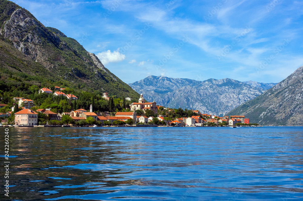 Beautiful landscape of sea coast of Montenegro from boat trip