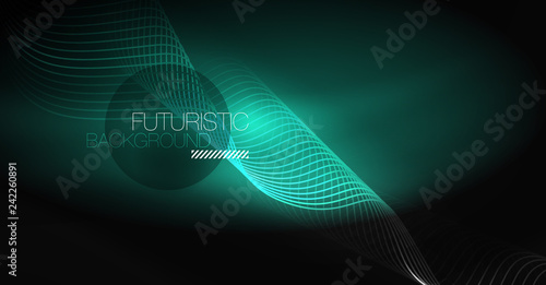 Neon lines wave background. Abstract composition