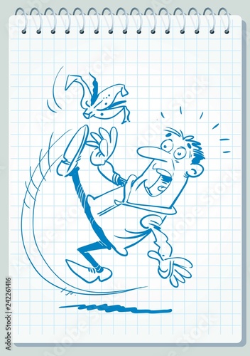 Slip on banana peel. Man fell - Vector