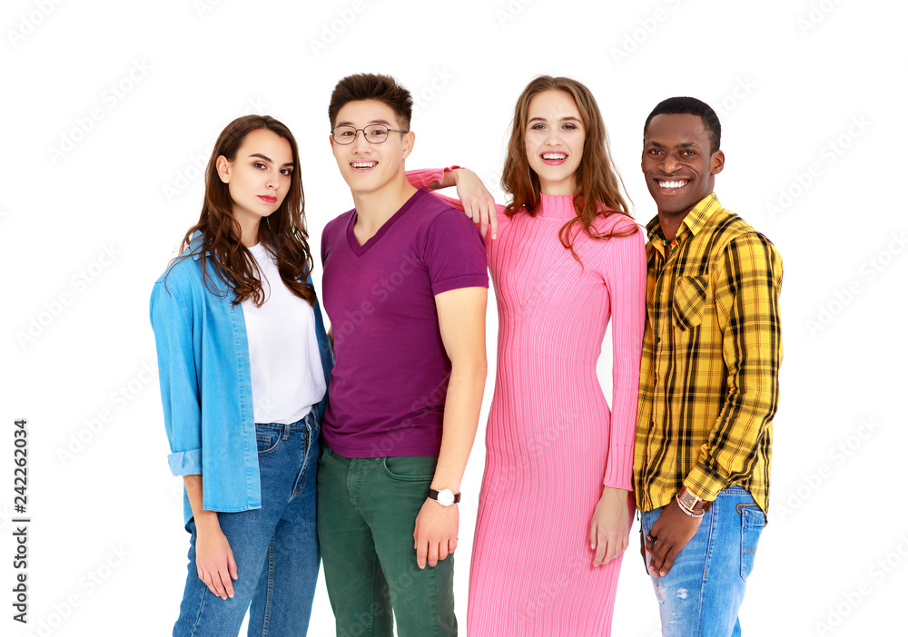 group of cheerful young people men and women isolated on white background group of cheerful young people men and women isolated on white background