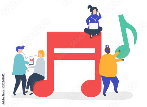 Characters of people listening to music illustration