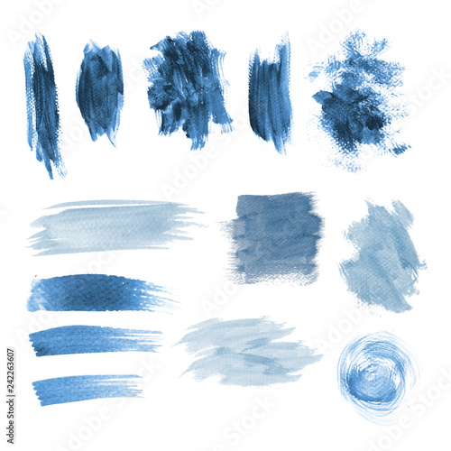 Blue grunge brushstroke design vector set