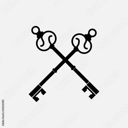 Black vintage crossed key vectors