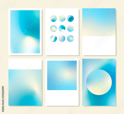 Blue holographic gradient background design set