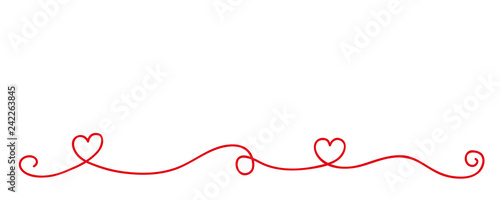red heart tendril border isolated on white background vector illustration EPS10