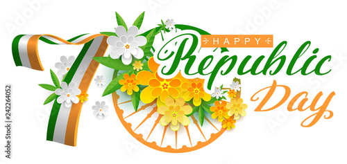 India Happy republic day 70 years. Lettering text for greeting card