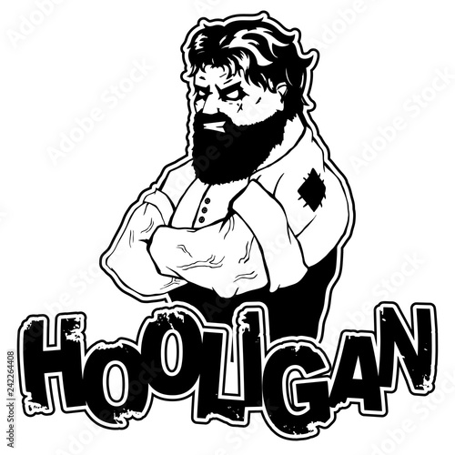 print on T-shirt hooligan with a strong man image
