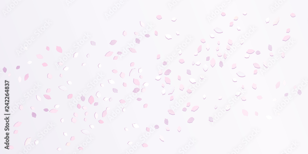 Pink flying petals isolated on soft Pink gradient background. Sakura Roses petals. Vector.