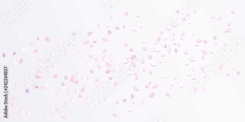 Pink flying petals isolated on soft Pink gradient background. Sakura Roses petals. Vector.