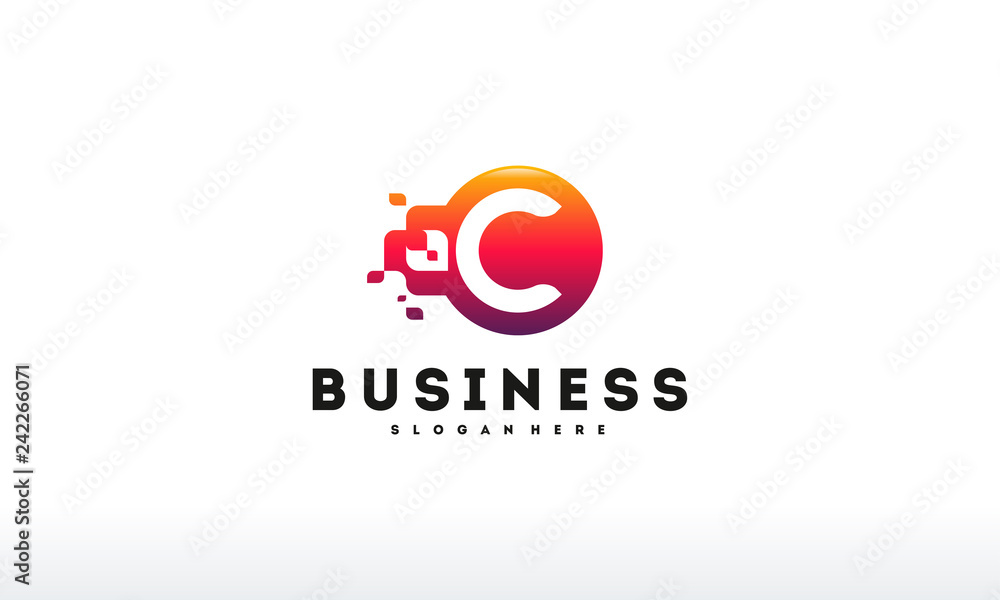 Pixel Letter C logo designs, Circle Pixel C Initial logo